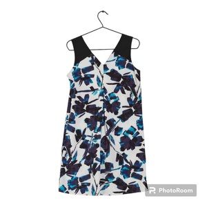 Simply Vera Vera Wang White Midi Dress with Black and Blue Floral Print